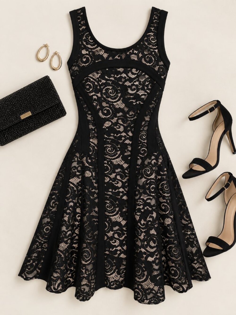 Diane von Furstenberg DVF Black Lace Fit & Flare Dress Size 4